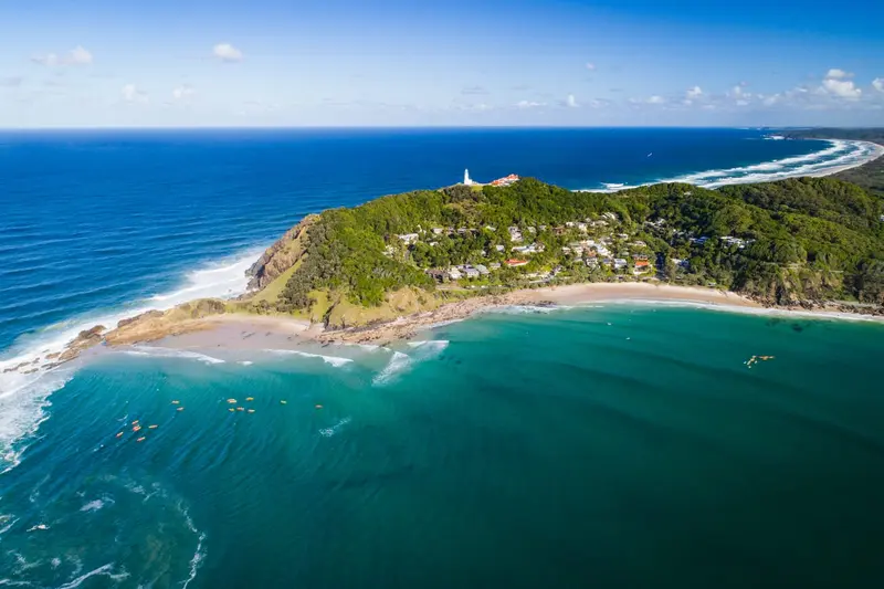 Cape Byron lighthouse and beach from the air