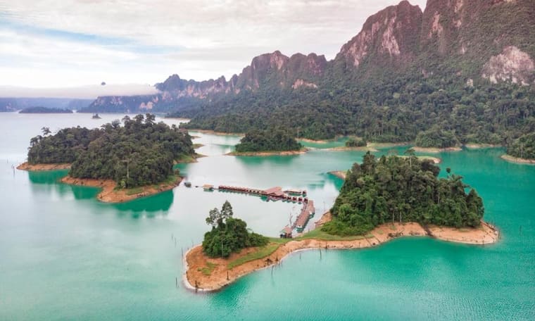 Khao Sok floating bungalows, accommodation on Thailand Adventure, 12 Days Bangkok to Koh Phi Phi